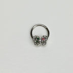 16G 3/8 Clear Pink Gem Floral Butterfly Style Hinged Segment Ring