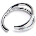 16G 3/8 White Synthetic Opal ASTM F-136 Implant Grade Titanium Double Hinged Segment Ring