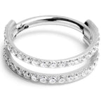 16G 3/8 Cubic Zirconia ASTM F-136 Implant Grade Titanium Double Hinged Segment Ring