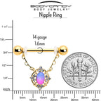 14G 9/16 Pink Tourmaline Gold Tone Wondrous Dangle Nipple Ring Set