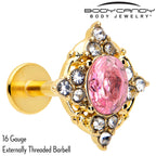 16G Pink Tourmaline Gold Tone Wondrous Glam Flat Back Earring