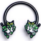 16G 3/8 Black Pouncing Cat Horseshoe Circular Barbell