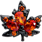 16G Orange CZ Gem Black Autumn Leaf Flat Back Earring