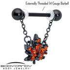 14G 9/16 Orange CZ Gem Black Autumn Leaf Dangle Nipple Ring Set