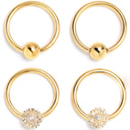16G 3/8 Clear Gem Gold Tone Tiny Flower BCR Captive Ring Set of 4