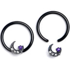 16G 3/8 Clear Gem Black Moon Heart BCR Captive Ring Set of 4