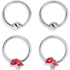 16G 3/8 Mushroom Red Top BCR Captive Ring Set of 4
