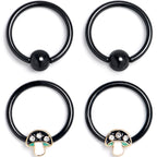 16G 3/8 Clear Gem Black Mushroom BCR Captive Ring Set of 4