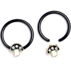 16G 3/8 Clear Gem Black Mushroom BCR Captive Ring Set of 4
