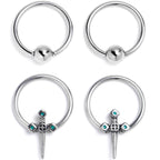 16G 3/8 Dagger Design Green BCR Captive Ring Set of 4