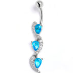 Blue Clear CZ Gem Super Style Swirl Dangle Belly Ring