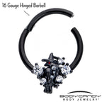 16G 3/8 Clear CZ Gem Black Raven Witch Hinged Segment Ring