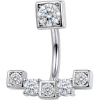 Clear CZ Gem Blocky Arch Double Mount Belly Ring