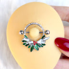 14G 9/16 Clear Red Gem Lavish Holly Holiday Nipple Shield Set