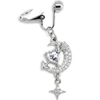 Clear Gem Moon Lover Dangle Clip On Fake Belly Ring