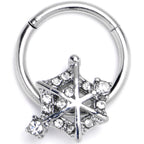16G 3/8 Clear Gem Spiderweb Goth Hinged Segment Ring