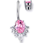 Pink Clear Gem Oh So Ornate Oval Double Mount Belly Ring
