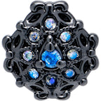 20G  7mm Blue Aurora Gem Black Night Blossom L Shape Nose Ring