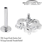 16G 5/16 Clear CZ Gem Butterfly Rose Purple Internally Threaded Labret