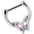 16G 5/16 Pink Gem Fancy Fab Butterfly Cartilage Clicker