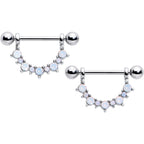 14G 9/16 White Synthetic Opal October Birthstone Nipple Shield Set