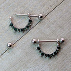 14G 9/16 Green CZ Gem May Birthstone Dangle Nipple Shield Set