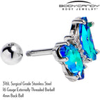 16G 1/4 Green CZ Gem Simply Colorful Butterfly Cartilage Earring