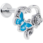 16G 5/16 Clear CZ Gem Butterfly Rose Blue Internally Threaded Labret