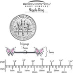 14G 9/16 Pink Gem Fancy Fab Butterfly Barbell Nipple Ring Set