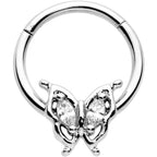 16G 3/8 Clear Gem Fancy Fab Butterfly Hinged Segment Ring