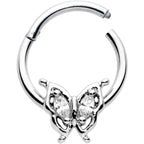 16G 3/8 Clear Gem Fancy Fab Butterfly Hinged Segment Ring