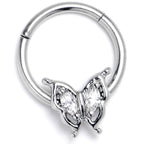 16G 3/8 Clear Gem Fancy Fab Butterfly Hinged Segment Ring