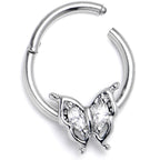 16G 3/8 Clear Gem Fancy Fab Butterfly Hinged Segment Ring