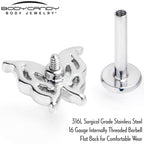 16G 5/16 Blue Gem Fancy Fab Butterfly Internally Threaded Labret