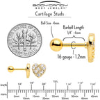 16G 1/4 Clear Gem Gold Tone Lattice Heart Cartilage Tragus Earring