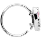20G 5/16 Pink CZ Gem Lattice Heart Nose Hoop