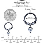16G 3/8 Clear CZ Gem Black Love Heart Dangle Hinged Segment Ring
