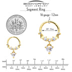 16G 3/8 Clear CZ Gem Gold Tone Love Heart Dangle Hinged Segment Ring