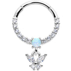 16G 3/8 Blue Synthetic Opal Butterfly Dangle Hinged Segment Ring