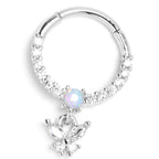 16G 3/8 Blue Synthetic Opal Butterfly Dangle Hinged Segment Ring