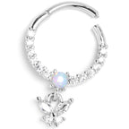 16G 3/8 Blue Synthetic Opal Butterfly Dangle Hinged Segment Ring
