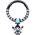 16G 3/8 Blue Synthetic Opal Black Butterfly Hinged Segment Ring