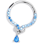 16G 3/8 Blue CZ Gem Elegant Curves Dangle Hinged Segment Ring