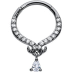 16G 3/8 Clear CZ Gem Black Elegant Curves Hinged Segment Ring