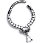 16G 3/8 Clear CZ Gem Black Elegant Curves Hinged Segment Ring