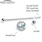 14G Blue Gem Lunar Dragonfly Industrial Barbell 38mm