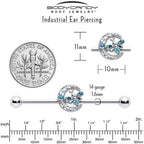 14G Blue Gem Lunar Dragonfly Industrial Barbell 38mm