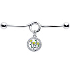 14G Clear Gem Cat Yellow Flowers Dangle Project Bar 38mm