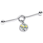 14G Clear Gem Cat Yellow Flowers Dangle Project Bar 38mm