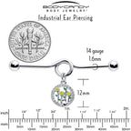 14G Clear Gem Cat Yellow Flowers Dangle Project Bar 38mm